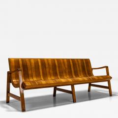Wave Shaped Bench in Walnut with Two tone Veneering Italy 1950s - 4588906