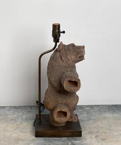 Weathered Black Forest Carved Wooden Bear Lamp Swiss Circa 1920 - 1514969