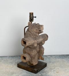 Weathered Black Forest Carved Wooden Bear Lamp Swiss Circa 1920 - 1514970