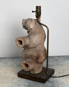 Weathered Black Forest Carved Wooden Bear Lamp Swiss Circa 1920 - 1514971