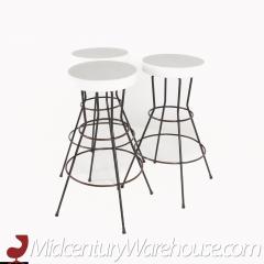 Weinberg Style Mid Century White Vinyl and Iron Stools Set of 3 - 2576900