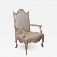 Well Carved French Regence Style Ivory Painted and Parcel gilt Open Arm Chair - 1090939