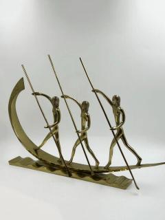 Werkst tte Hagenauer Hagenauer Brass Sculpture Three Rowers in Canoe Vienna circa 1930s - 4461482
