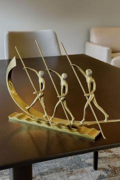 Werkst tte Hagenauer Hagenauer Brass Sculpture Three Rowers in Canoe Vienna circa 1930s - 4461485