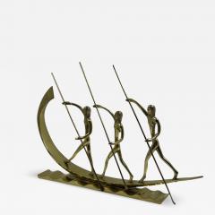 Werkst tte Hagenauer Hagenauer Brass Sculpture Three Rowers in Canoe Vienna circa 1930s - 4463778