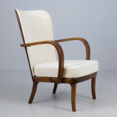 Werner West Werner West Arm Chair in Dark Stained Birch White Wool Wilh Schauman 1930s - 4508743
