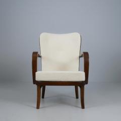 Werner West Werner West Arm Chair in Dark Stained Birch White Wool Wilh Schauman 1930s - 4508744