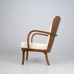 Werner West Werner West Arm Chair in Dark Stained Birch White Wool Wilh Schauman 1930s - 4508745