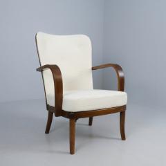 Werner West Werner West Arm Chair in Dark Stained Birch White Wool Wilh Schauman 1930s - 4508750