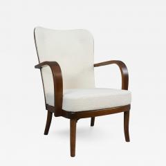 Werner West Werner West Arm Chair in Dark Stained Birch White Wool Wilh Schauman 1930s - 4512870