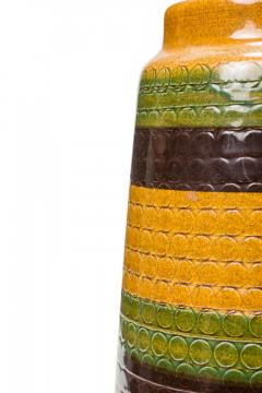 West German Mid Century Brown Gold and Green Textured Striped Glazed Ceramic Vas - 4671899