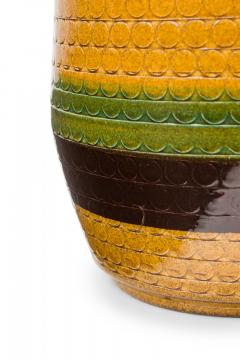 West German Mid Century Brown Gold and Green Textured Striped Glazed Ceramic Vas - 4671900