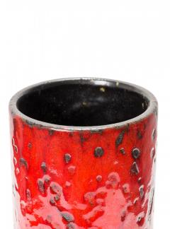 West German Mid Century Cylindrical Black and Red Fat Lava Glazed Ceramic Vase - 4195620