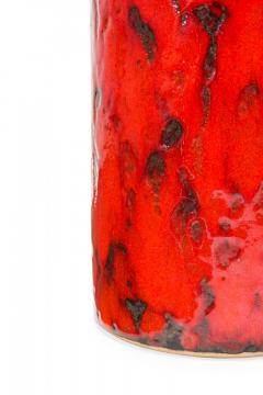 West German Mid Century Cylindrical Black and Red Fat Lava Glazed Ceramic Vase - 4195622