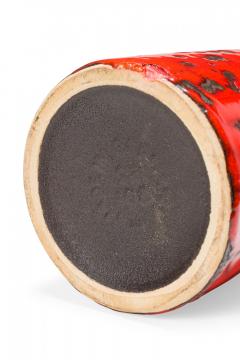 West German Mid Century Cylindrical Black and Red Fat Lava Glazed Ceramic Vase - 4195623