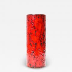West German Mid Century Cylindrical Black and Red Fat Lava Glazed Ceramic Vase - 4214066