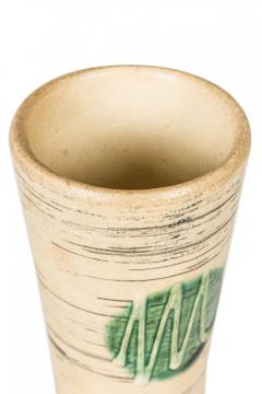 West German Mid Century Thin Black Stripe and Green Circle Pattern Beige Ceramic - 4672710