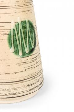 West German Mid Century Thin Black Stripe and Green Circle Pattern Beige Ceramic - 4672712