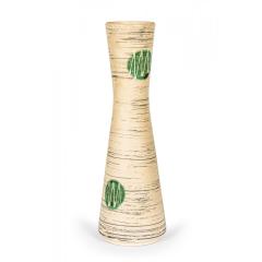 West German Mid Century Thin Black Stripe and Green Circle Pattern Beige Ceramic - 4720679