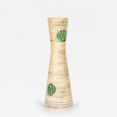 West German Mid Century Thin Black Stripe and Green Circle Pattern Beige Ceramic - 4720686