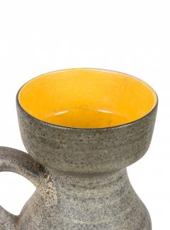 West German Mid Century Yellow and Green Floral Design Banded Gray Glazed Cerami - 4667962