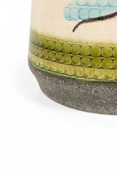 West German Mid Century Yellow and Green Floral Design Banded Gray Glazed Cerami - 4667965