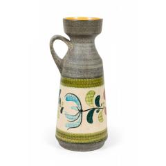 West German Mid Century Yellow and Green Floral Design Banded Gray Glazed Cerami - 4700714