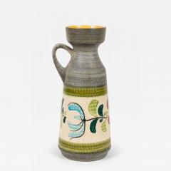 West German Mid Century Yellow and Green Floral Design Banded Gray Glazed Cerami - 4700809