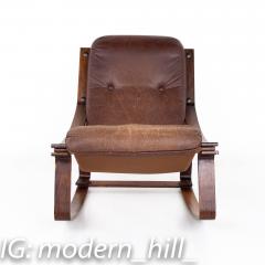 Westnofa Mid Century Rosewood and Brown Leather Rocking Chair - 2356254