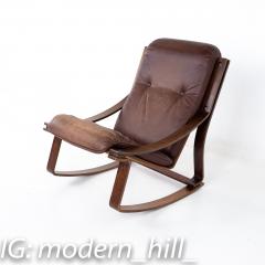 Westnofa Mid Century Rosewood and Brown Leather Rocking Chair - 2356255