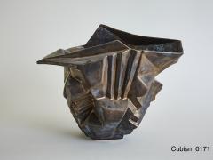 Wheel thrown and manipulated cubist vessel in white stoneware  - 1187784