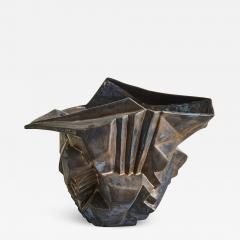 Wheel thrown and manipulated cubist vessel in white stoneware  - 1188024