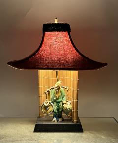 Whimsical Chinese Figurine Midcentury Ceramic Lamp - 3623681