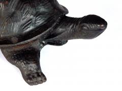 Whimsical cast iron black painted turtle form door stop garden ornament - 2400340