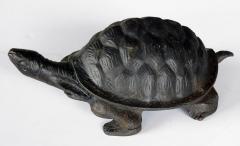 Whimsical cast iron black painted turtle form door stop garden ornament - 2400342