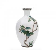 Whispers of Elegance Rare White Japanese Cloisonn Wisteria Tree Enamel Vase  - 3899949
