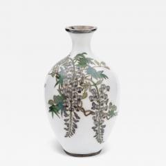 Whispers of Elegance Rare White Japanese Cloisonn Wisteria Tree Enamel Vase  - 3907904
