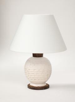White Ceramic Lamp with Limed Oak Bronze Hardware France c 1940 - 4236074