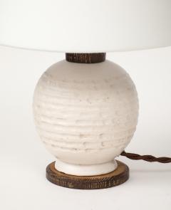 White Ceramic Lamp with Limed Oak Bronze Hardware France c 1940 - 4236075