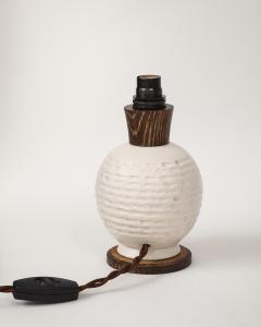 White Ceramic Lamp with Limed Oak Bronze Hardware France c 1940 - 4236079
