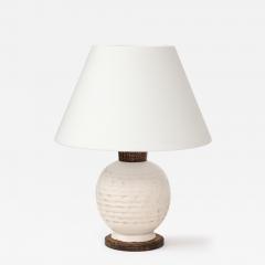White Ceramic Lamp with Limed Oak Bronze Hardware France c 1940 - 4236716
