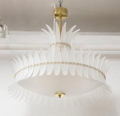 White Frosted Murano Glass Piume or Feathers Chandelier with Brass Italy 2022 - 2556354