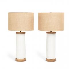 White Glazed Ceramic Cylinder Shape Lamp - 3380188
