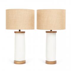 White Glazed Ceramic Cylinder Shape Lamp - 3380192