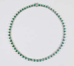 White Gold Diamond and Emerald Riviere Necklace 8 95 Carat - 963668