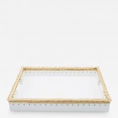 White Leather And Wicker Tray - 3223811
