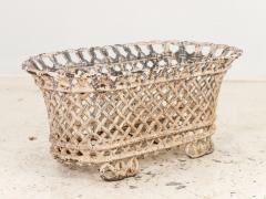 White Painted Cast Iron Latticework Basket French early 20th C  - 3467762