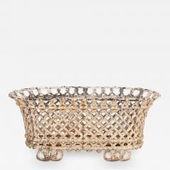 White Painted Cast Iron Latticework Basket French early 20th C  - 3471589