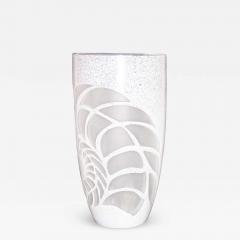 White Textured Murano Glass Vase with Fern Decor - 4358338