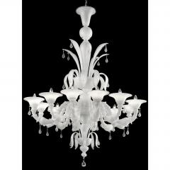 White Venetian Ca Rezzonico Murano Glass Chandelier With Clear Glass Drops - 4629876
